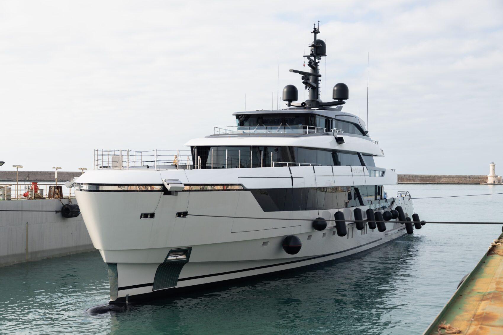 M/Y Perla Lunar, the first Sanlorenzo 58Steel, at the quay during her yard period managed by WOSA