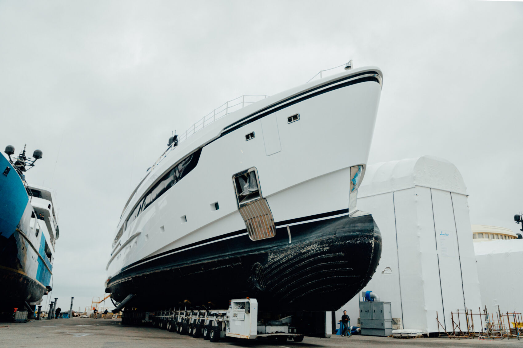 The Sanlorenzo motor yacht Rose d'Or in the shipyard during her refit managed by WOSA